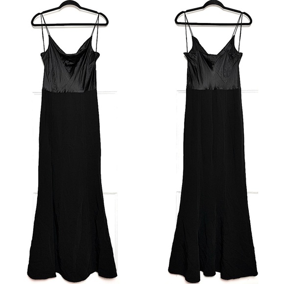 CINQ A SEPT Silk Satin Bodice Crepe Skirt Sleeveless Draped Neck Leg Slit Gown 6 - Picture 4 of 8